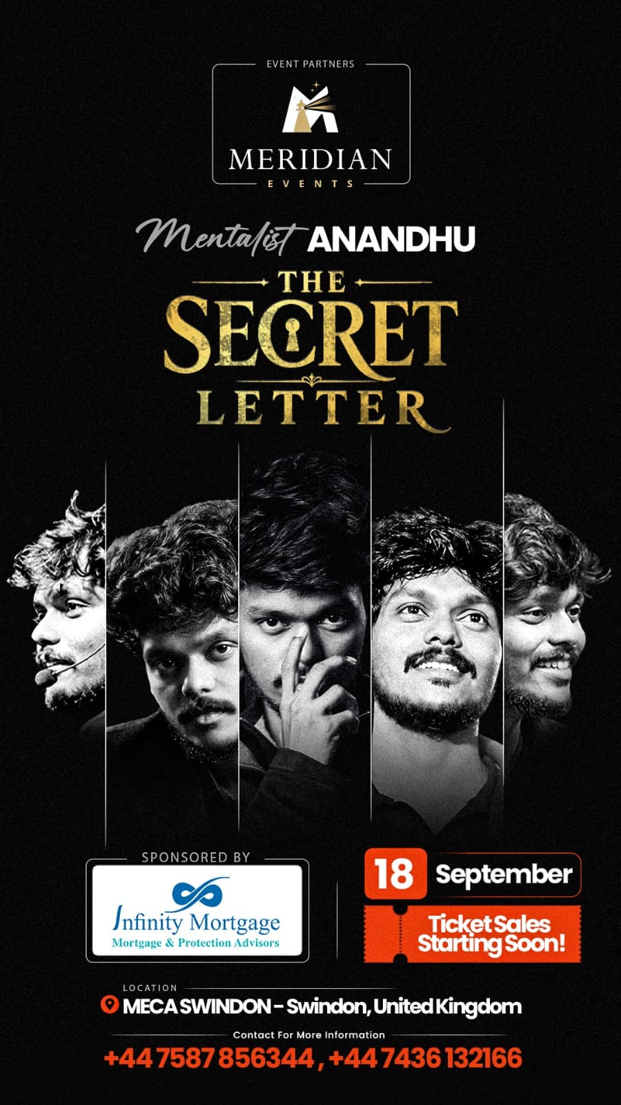 Poster for The Secret Letter — Mentalist Anandhu, 18 September, MECA Swindon